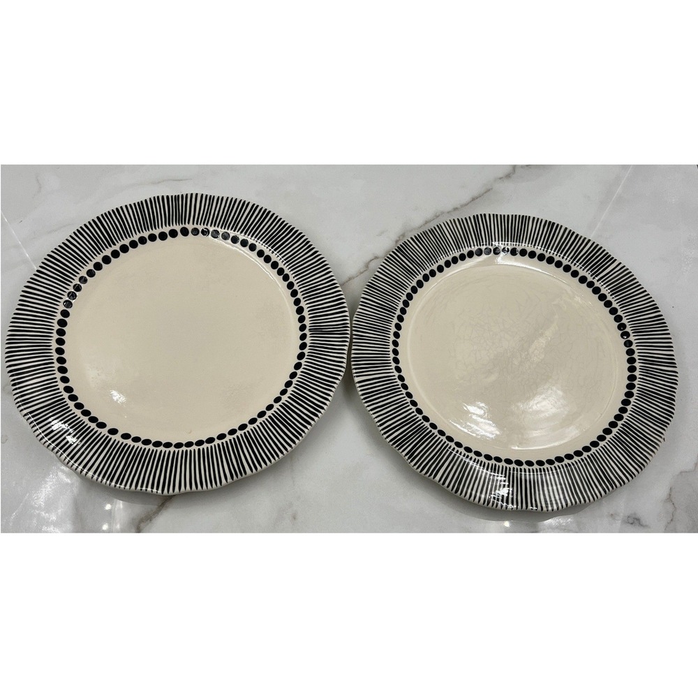 M Bagwell Mix & Match Dinner Plates Set of 2 Black White Scalloped 11 inch